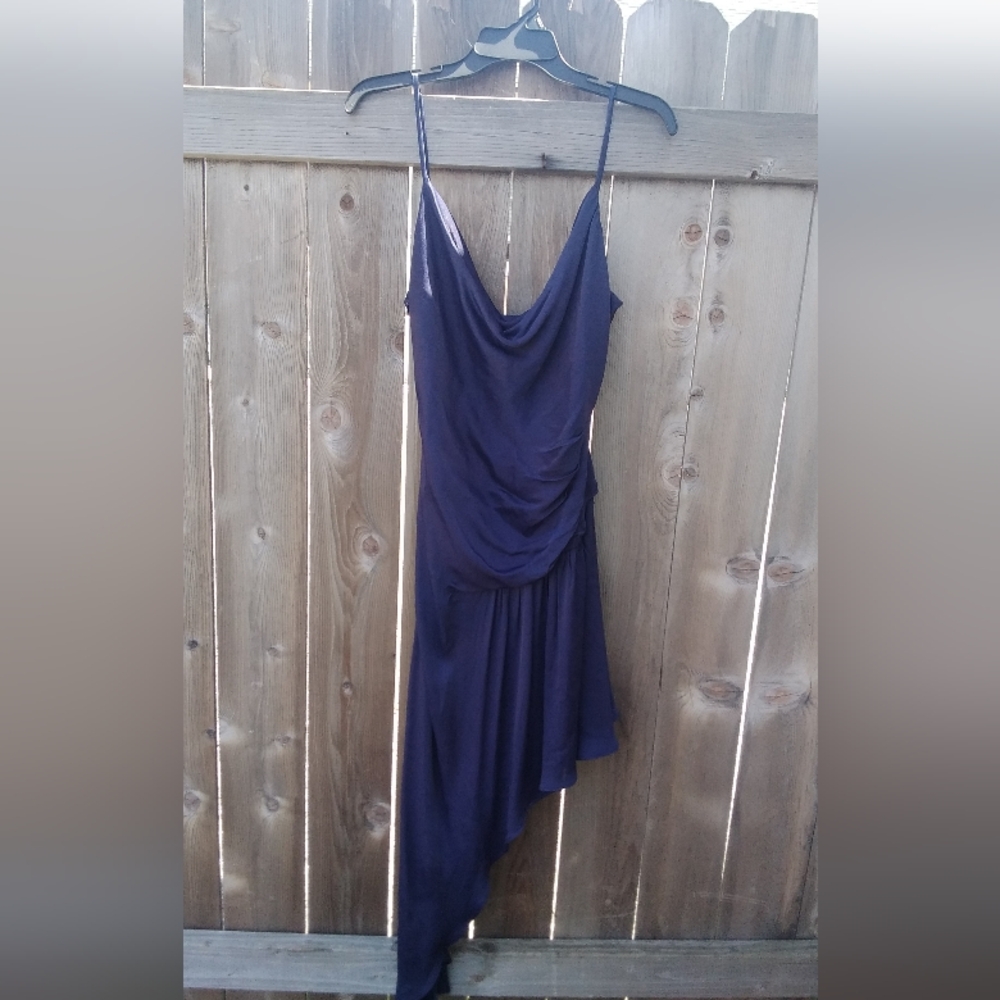 By Anthropologie Slip Dress Tank Satin Cowl Midi Asymetrical navy Blue Womens 10